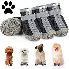 Чоботи для собак, захист подушечок лап, Outdoor, 4 шт. З відбиваючим кріпленням на липучці, дихаючі, регульовані, для малих та середніх собак (Чорний, 5)