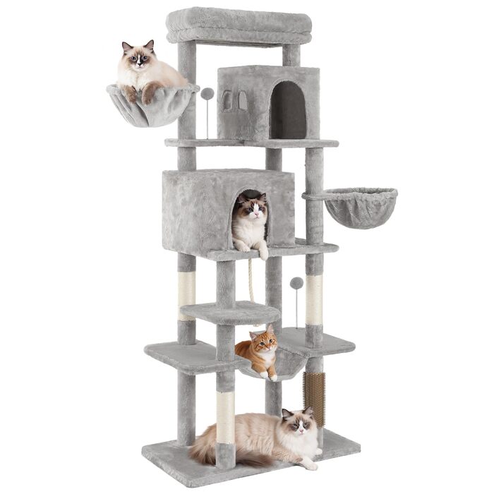 Котячий комплекс YITAHOME для великих котів з дряпалкою, будиночком та платформами, сірий, 157 см