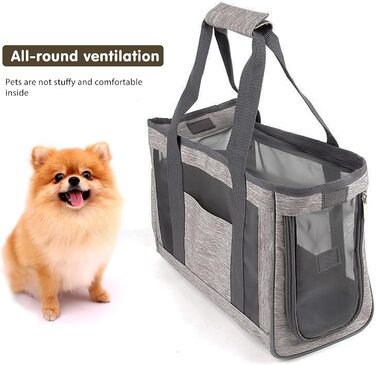 PETCUTE Транспортна сумка для собак та котів, відповідна стандартам авіакомпаній, з регульованим ремінєм, дихаюча переноска для маленьких тварин, сіра