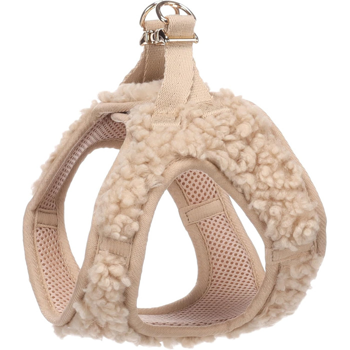 Нашийник для собак Flamingo Step&Go Pookie – Бежевий – Розмір S (A: 30–35см, B: 37–40см, 5мм) – М'який флісовий нашийник з липучкою, кліпсою та золотими деталями