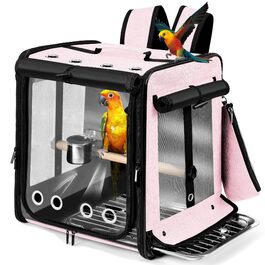 Переноска для птахів Vogeltrage для автоподорожей з ременем безпеки, рожева. Міцна клітка-переноска для птахів з нержавіючої сталі.