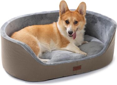 Кругле ліжко для собак середніх порід Raikou, м'яке та зручне, ковзаюче та стійке до подряпин, 75 x 54 x 27 см, коричневе