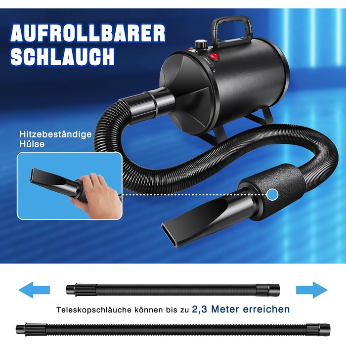 Професійний фен для собак та котів з насадкою - Tierhaartrockner, сушарка для тварин, 4 насадки, регулювання швидкості та температури