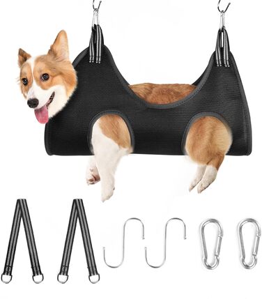 Набір для догляду за тваринами Autrucker: гамак для грумінгу котів/собак, обладнання для стрижки кігтів, аксесуари для купання, нашийник для грумінгу (S, чорний)