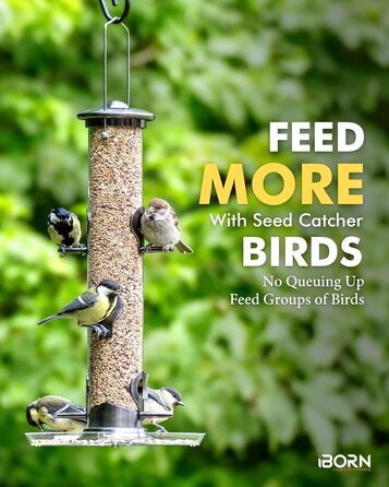 Годівниця для птахів iBorn з 6 місцями для підльоту, 20 см тарілка, з алюмінію, 38 см (чорна)