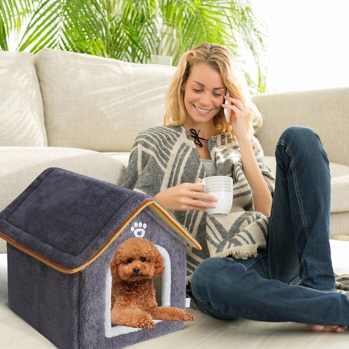 Кімната для домашніх тварин Galatée: тепле ліжко-печера для котів, миле складне котяче будиночок, зручне ігралу для собак, цуценят, кошенят та кроликів (M, сірий)