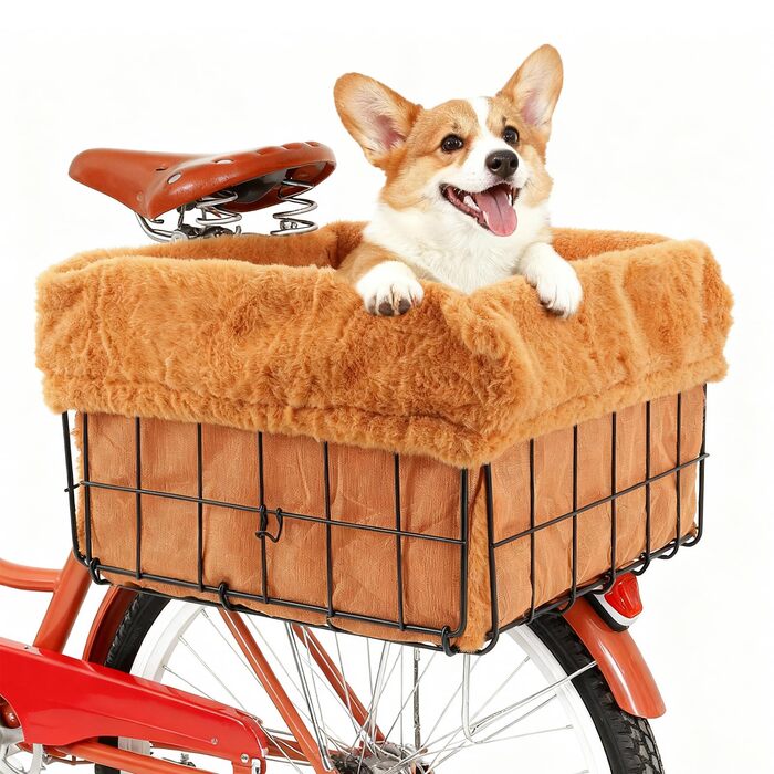 Фарбований кошик для велосипеда для собак з підстилкою, теплий та м'який, з міцної тканини, комфортний, для собак