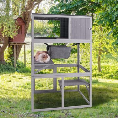 Дім для кота з дерева для вулиці та дому, велике котяче укриття на колесах, Catio-клітка з посиленими дерев'яними смугами, водонепроникним дахом (C Type, Medium-UP)