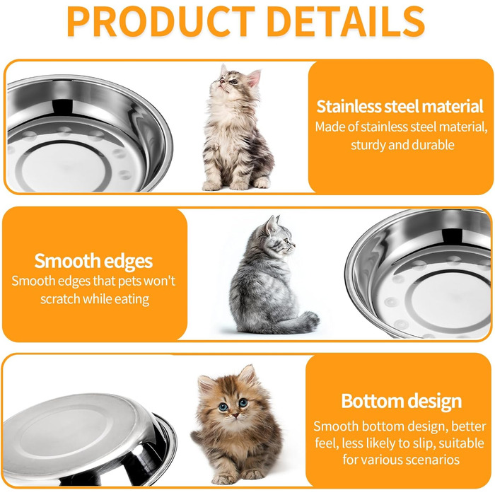 Набори мисок для котів та собак з нержавіючої сталі, 16 см, 6 шт.