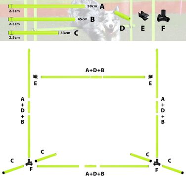 Набір для аджиліті Yardin Agility Set для собак: 4 перегородки, регульована висота, стійки для слалому, сумка, тренувальний комплект для собак, 104 x 70 x 101 см, білий (зелений)