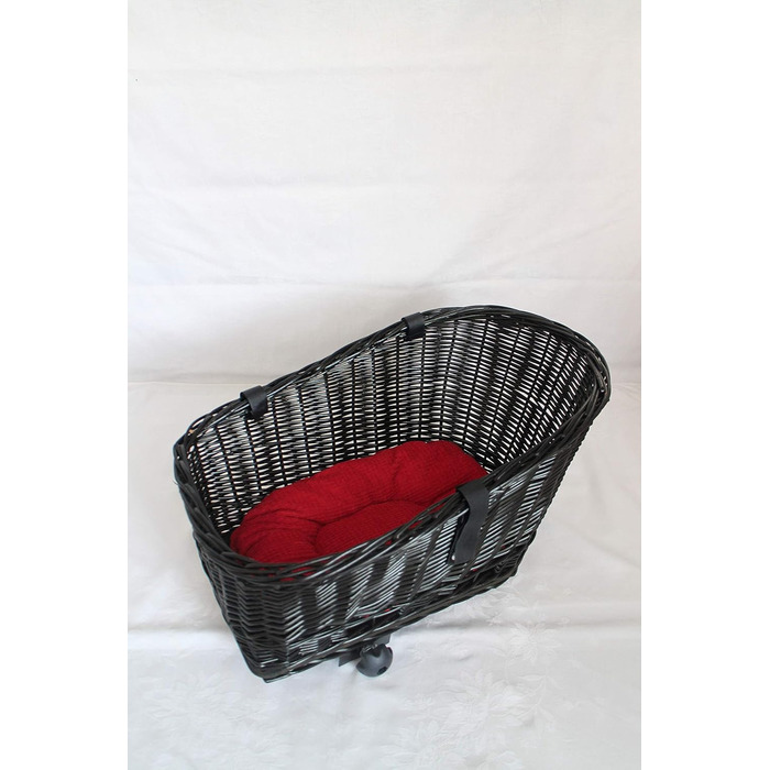Кошик для велосипеда для перевезення багажу з ротангу з металевою сіткою та подушкою, чорного кольору
