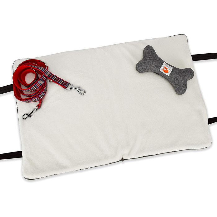 Sleepy Fox® Преміум-ліжко для собак у подорожах - портативний, складаний килимок для годування собак у ресторанах з зручними плечовими ременями - красивий та практичний (M/L, Сірий)