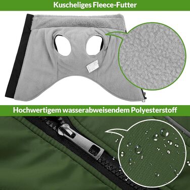 Зимовий теплий одяг для собак Konvinit: куртка з флісу з кріпленням для повідка, світловідбиваюча, для середніх собак, розмір M (53 см обхват грудей), колір зелений