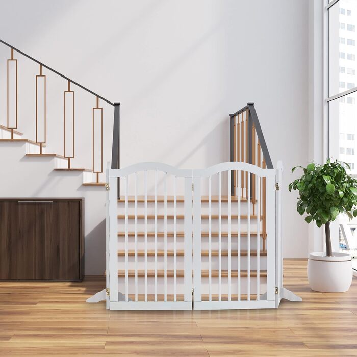 Захисне ворота Relaxdays, самостійно стояче, 92 x 205 см, розкладне, з ніжками, для собак та котів, біле