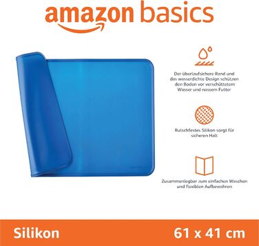 Силіконовий килимок під миску для тварин Amazon Basics, 47 x 29 см (2 шт.), блакитний