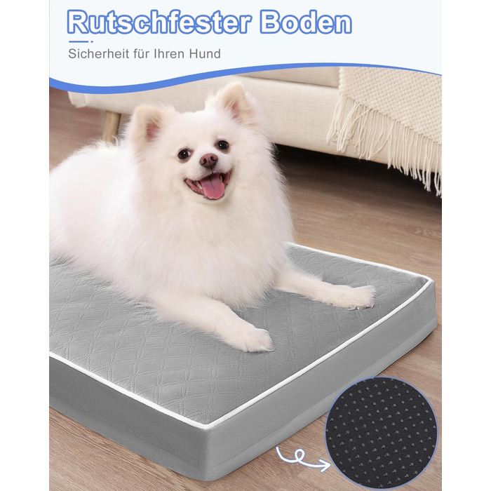 Ортопедичне ліжко для собак KSIIA, 58x43x7 см, сіре - зручне та миється, знімний матрац