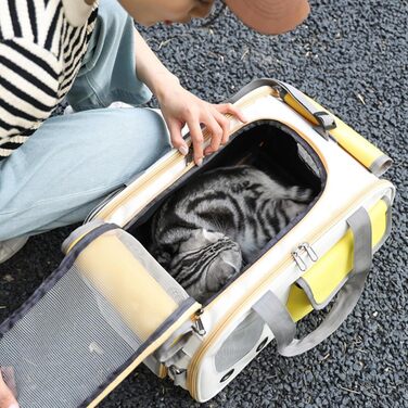 Портативна переноска для тварин - складана сумка для котів та маленьких собак, легка переносна сумка | Міцна переноска для домашніх тварин з вентиляційною сіткою для безпечних подорожей з цуценятами або в дорозі, зелений (жовтий) колір