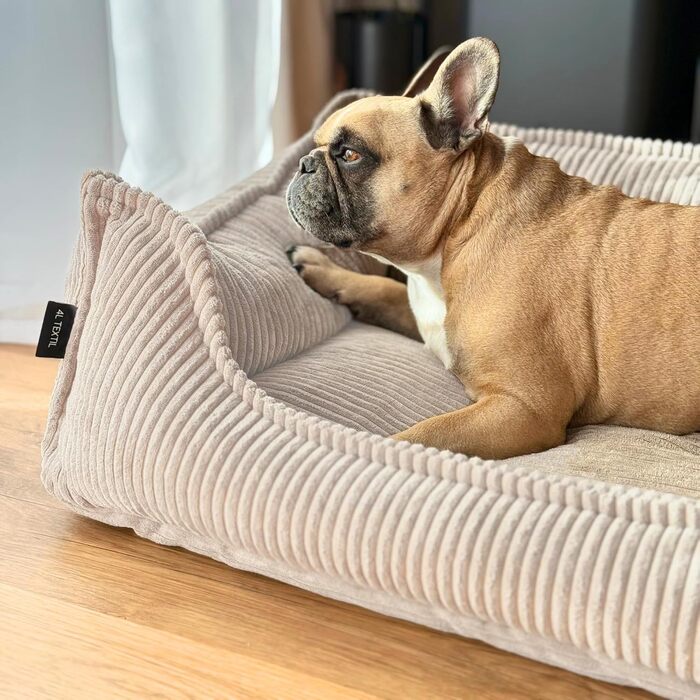 4L Textil М'яке собаче ліжко з корду Hugo Premium-LINE, ортопедичне для маленьких собак, з memory foam, бежеве, 60x40 см