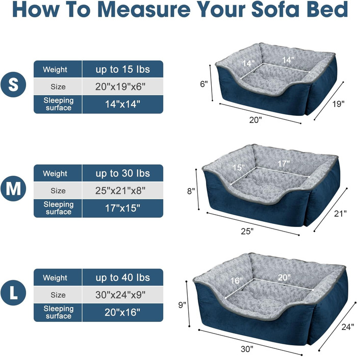 Ортопедичне ліжко для собак JOEJOY: велике, середнє, маленьке, миється, м'яке, дихаюче, для цуценят та домашніх тварин, 25'x 21'x 8', Marineblau