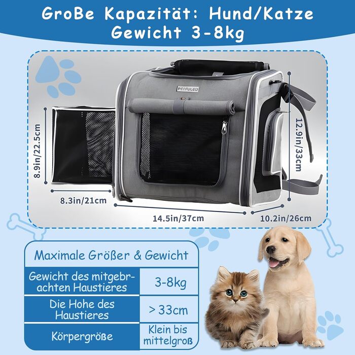 Корзина для собак на велосипед, розширювана, складана, з 4 дверцятами та сітковими вікнами, сумка-рюкзак для тварин, для котів та собак середніх та малих порід