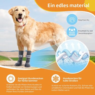 Шкарпетки для собак, 2 пари, протиковзкі, з м'яким захистом подушечок, з надійним застібкою, для дому (XS-2.0, сірий)