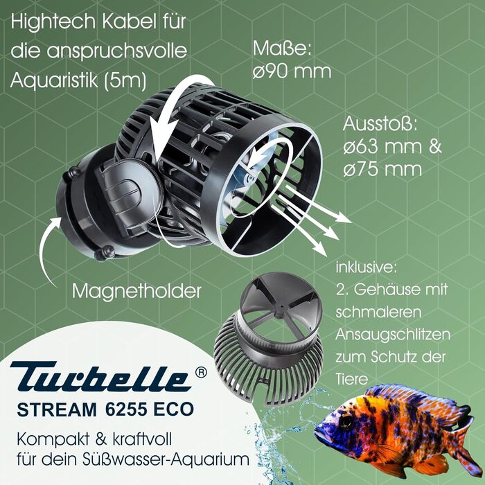 Помпа для акваріума TUNZE Turbelle Stream 6255, пропелерна, 5000-17000 л/год, магнітний тримач, тиха, для прісноводного акваріума, скло до 27 мм