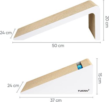 Furjoy Котячий Драпак Вертикальний 2-в-1, Драпак-Килимок, Лаунж, з Котячою М'ятою та Дзвіночком (50 x 24 x 20 см, 37 x 24 x 15 см)