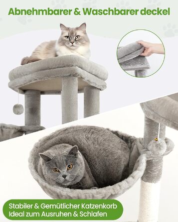 Комплекс для котів Kratzbaum XL 170 см: Дряпка-стовп, будиночок, платформа, гамак - Сірий котячий будинок