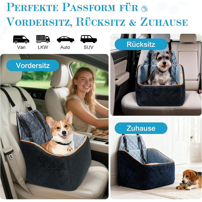 Автомобільний собачий сидіння для собак великих та середніх порід до 45 кг, знімний та пральний, з безпечними ременями та неслизьким дном для заднього сидіння авто