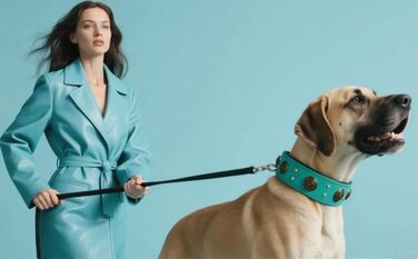 Нашийник для собак середніх порід Comfluxe з екошкіри, 5.1 см, міцний, з металевою застібкою, блакитно-зелений, з дизайном 