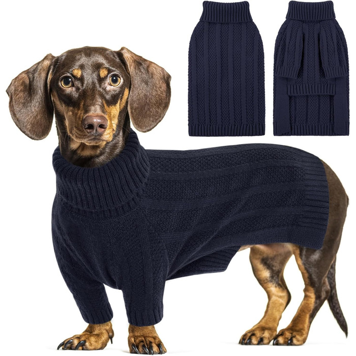 Теплий в'язаний пуловер для собак маленьких порід Queenmore (S, темно-синій)