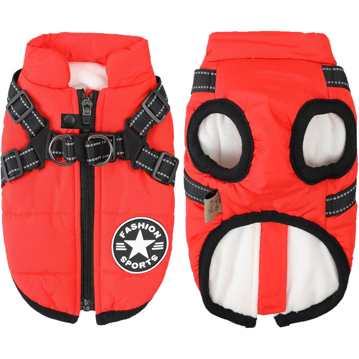 Тепла зимова куртка для собак Aiboria 2-в-1: вітронепроникна, водонепроникна, жилет-шлейка, розмір 4XL (червоний)
