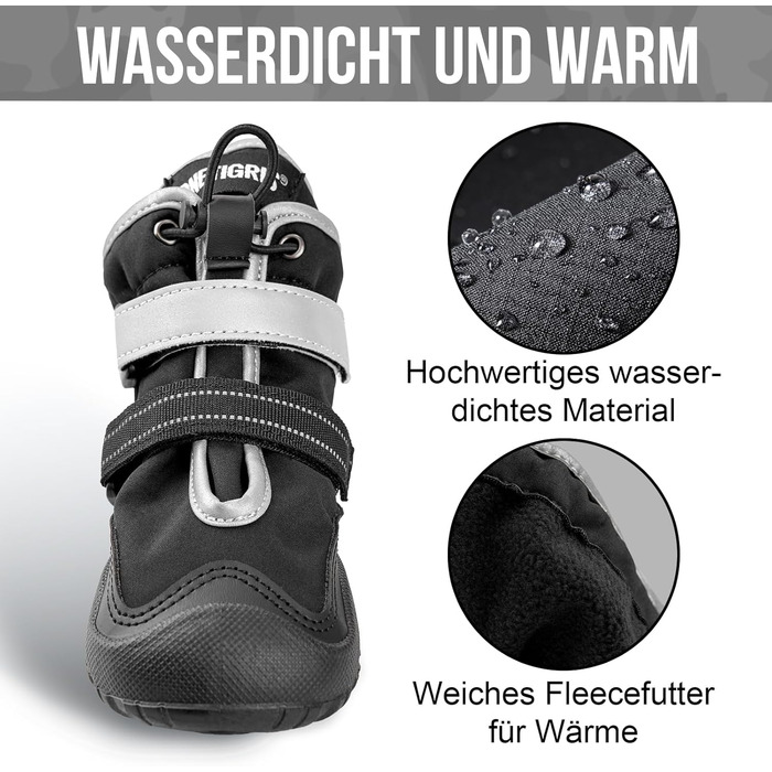 Чоботи для собак OneTigris Pathfinder: 4 шт., чорні, водонепроникні, теплі, регульовані, з світловідбиваючими застібками, розмір 9 (11x8 см)