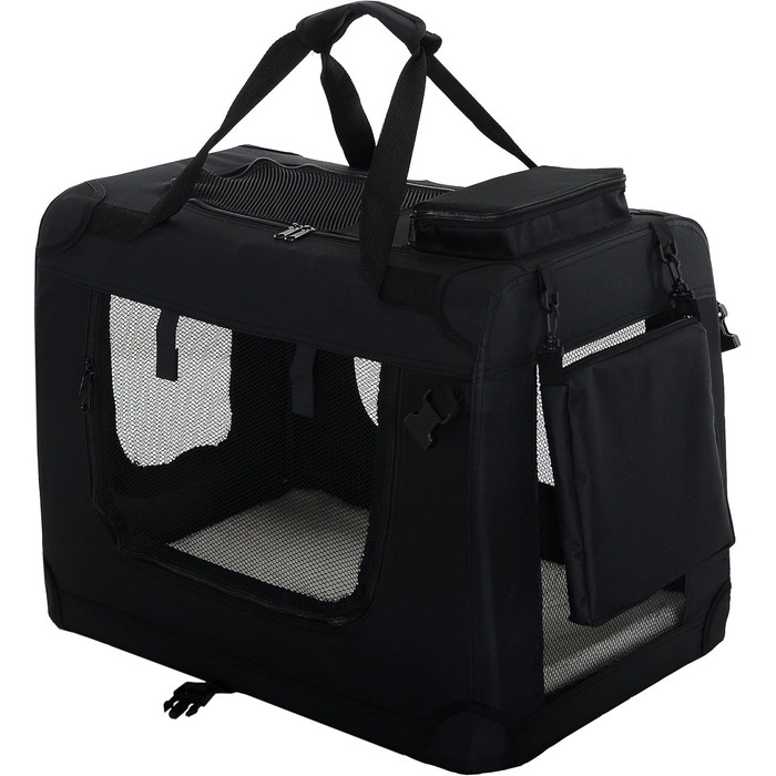 Складана переноска для собак та котів – міцна переноска для автомобіля та подорожей 70x52x50 см, чорна, до 18 кг
