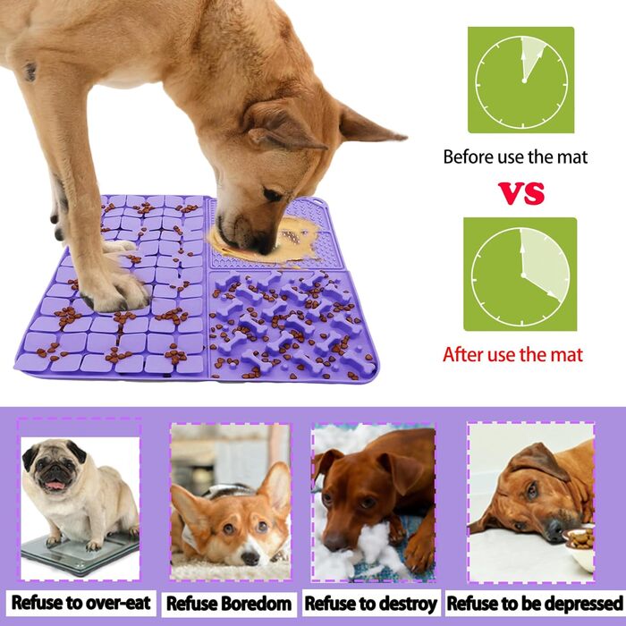 Килимок-сніфлер для собак, повільне годування, килимок з присосками, фіолетовий, 40 x 40 см