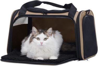 Транспортувальна сумка для котів і малих собак Petsfit, легка авіасумка з захисним ременем і розширюваним килимком, розмір S, колір хакі