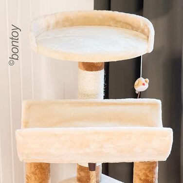 Дряпка для котів Bontoy Lou, кремово-коричнева, 145 см, велика лежанка 46 см, ігровий комплекс для відпочинку, ігор та точіння кігтів
