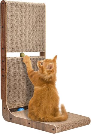 Кігтеточка для котів L-подібна з іграшкою, з картону, 69 см