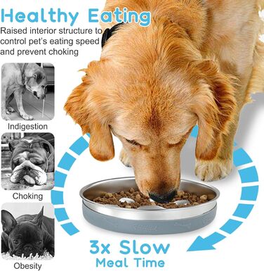 Антиблінковий набір для собак з нержавіючої сталі 304, 1л. Набір проти швидкого поїдання, металевий набір для собак середніх та великих порід, котів, з антиковзною силіконовою підкладкою, 21 см