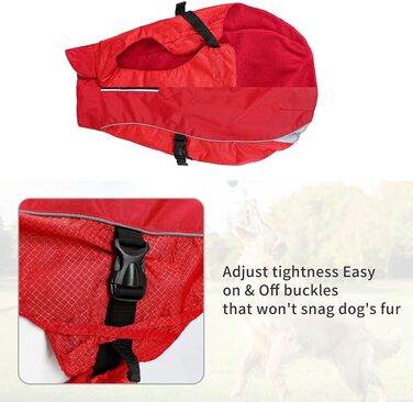 Водонепроникний зимовий теплий дощовик для собак, тепла куртка з флісовою підкладкою, регульована зимова куртка для великих собак (2XL, Червоний)
