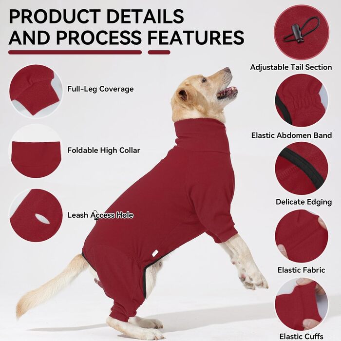 Теплий зимовий костюм для собак, флісовий пуловер з ніжками, м'яка тепла сорочка для собак маленьких та середніх порід, теплий халат для собак, флісова піжама (L, Червоний)