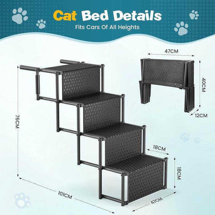 Рампа для собак, автомобіля, складна, до 80 кг, антиковзаюча поверхня, алюмінієвий каркас, для SUV та великих собак