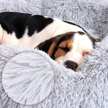 Кругле ліжко для собак та котів Lionto, Ø 60 см, сірий колір, м'який плюш, товста підкладка, 60x60x20 см