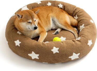 Ліжко для собак Mora Pets у формі пончика, кругле, знімний та праний чохол, заспокійливе, м'яке, антистресове, для цуценят і котів, коричневе, 76 см