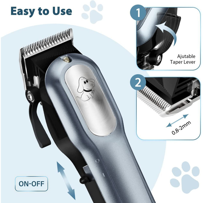 Машинка для стрижки шерсті собак та котів CGZZ Tierhaarschneidemaschine, тиха, з 8 насадками, блакитна