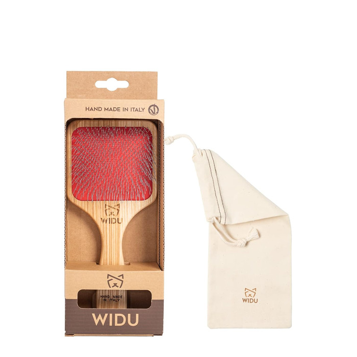 Щітка WIDU для собак і котів з довгою шерстю, професійна кардера з ясеня, для середніх і великих порід, 21,5×9,4 см, зубці 24 мм, нахил 45°, вироблено в Італії