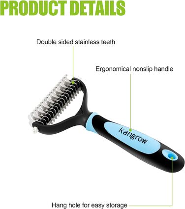 Професійний гребінь для розпушування шерсті котів та собак, 2-стороння сталева щітка для видалення ковтунів та шерсті