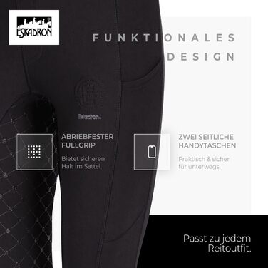 Ешкадрон рейтузи Riding Tight PRO: легкі, дихаючі рейтузи для верхової їзди з кишенями для телефону | Чорний L