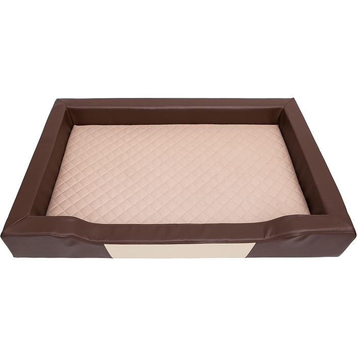 Ліжко для собак, лежанка для собак, диван-лежанка для собак, подушка для собак, місце для відпочинку, матрац для собак, хатинка для собак, місце для собаки, кошик для собак, лежанка для собак 93x62 см (XXL, коричнева ЕКО-шкіра, бежевий матрац)