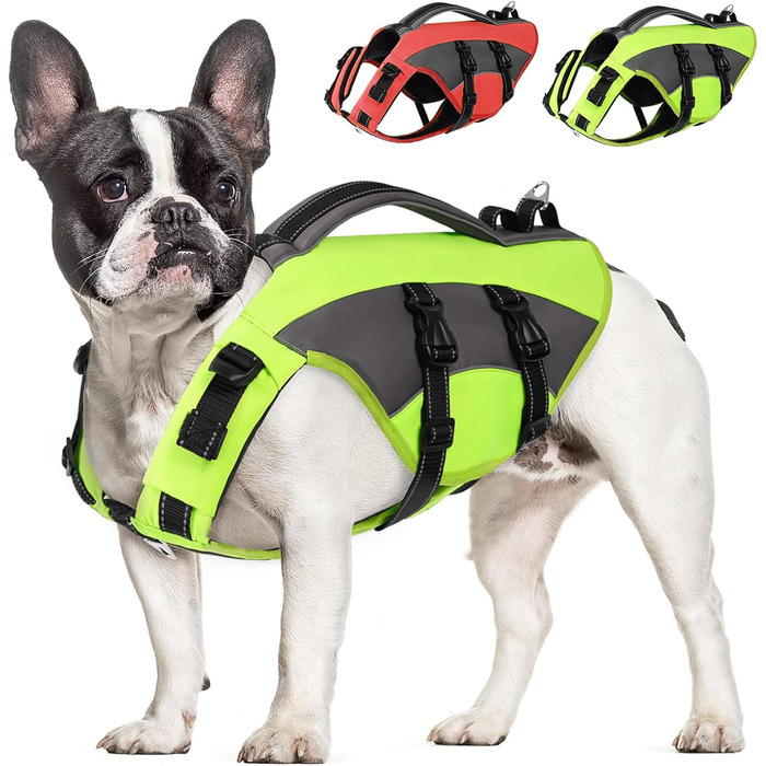 Світловідбиваюча жилет для собак CITEKOILE з ручкою, регульований, для плавання та водних видів спорту (M, зелений)